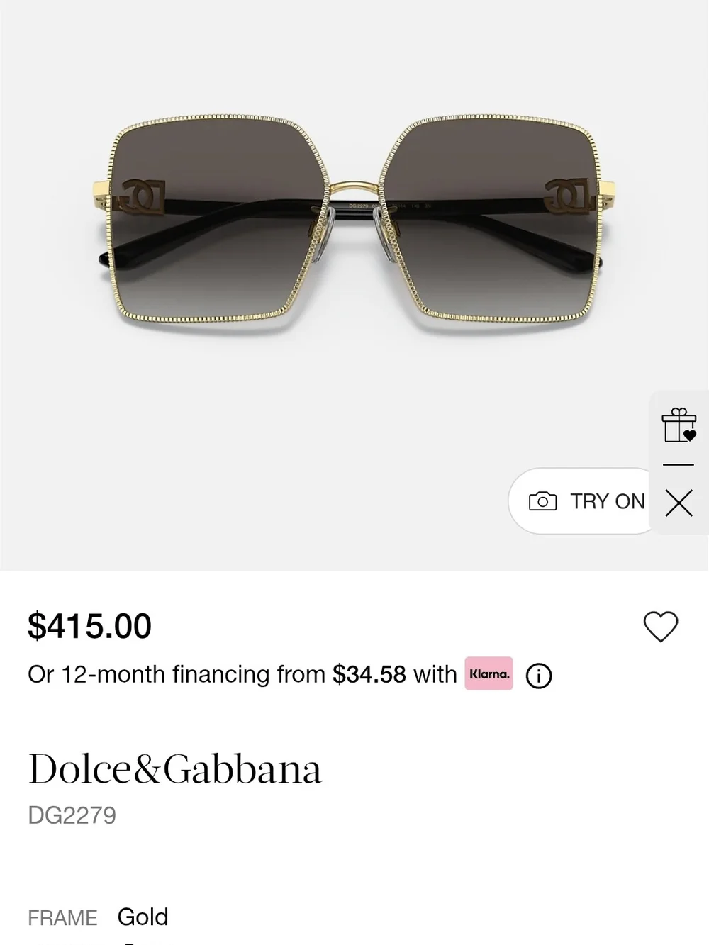 Dolce & Gabbana Gold Frame Sunglasses with Dark Gray Lenses